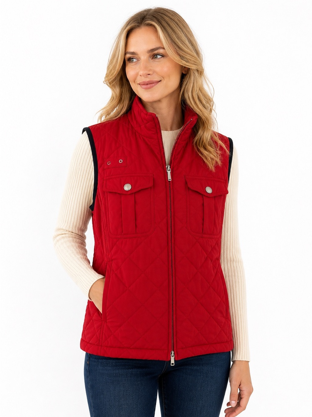 Lauren Ralph Lauren Red Quilted Puffer Vest Womens L Equestrian Classic Preppy
